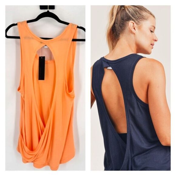 NWT Mono B Open Overlay Back Tank Top Jersey Knit Open Back Large Active Workout - Picture 1 of 12